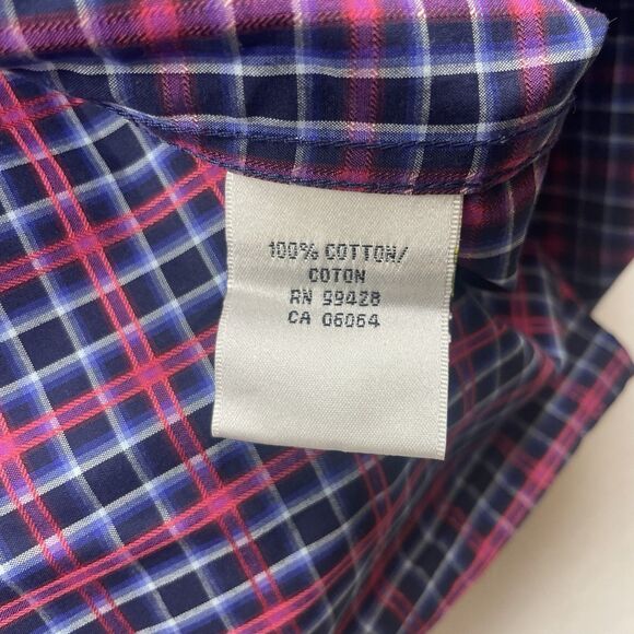NWT Bugatchi Mens Pink/Navy Plaid Button Up Lone Sleeve-L - Picture 10 of 15